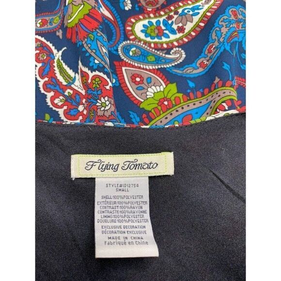 Flying‎ Tomato Blue Paisley Print Embroidered V Neck Long Sleeve Dress Sz Small - Picture 6 of 9
